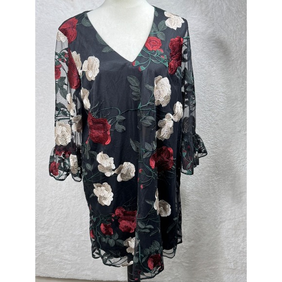 Ice Dresses & Skirts - ICE Floral Embroidered Sheer‎ Bell Sleeve Dress Sz 12 Dark Fairy Whimsigoth